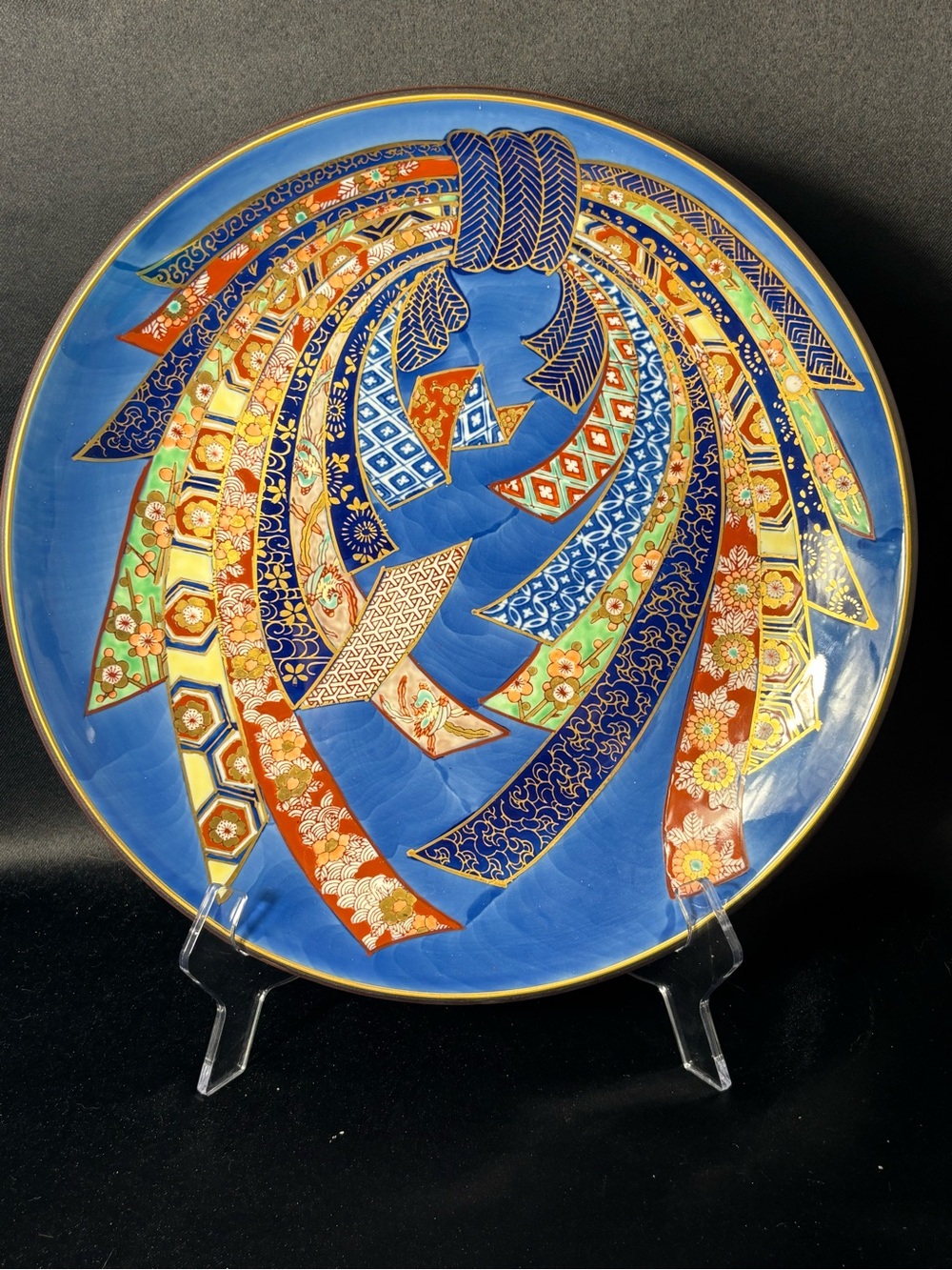 VINTAGE GOLD IMARI JAPAN  HAND PAINTED PLATTER 13-3/8” Mint Condition Wall Hang